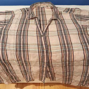Woolrich shirt short slv womens XL plaid linen